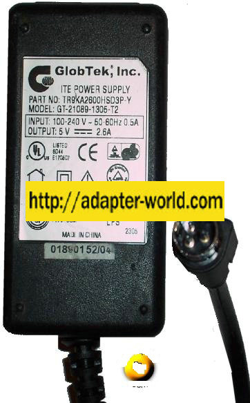 GLOBTEK GT-21089-1305-T2 AC ADAPTER 5V 2.6A NEW 3PIN DIN POWER